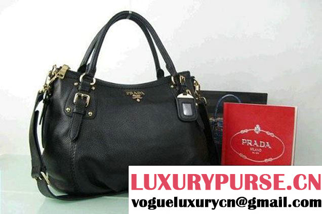 Prada BR4579 Grained Calf Leather Tote Bag Black