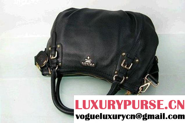 Prada BR4579 Grained Calf Leather Tote Bag Black  