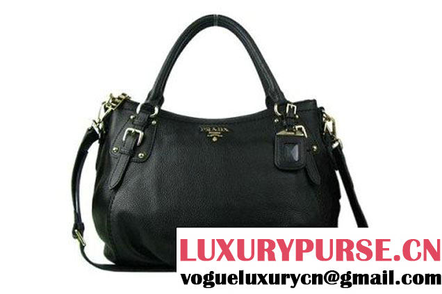 Prada BR4579 Grained Calf Leather Tote Bag Black  