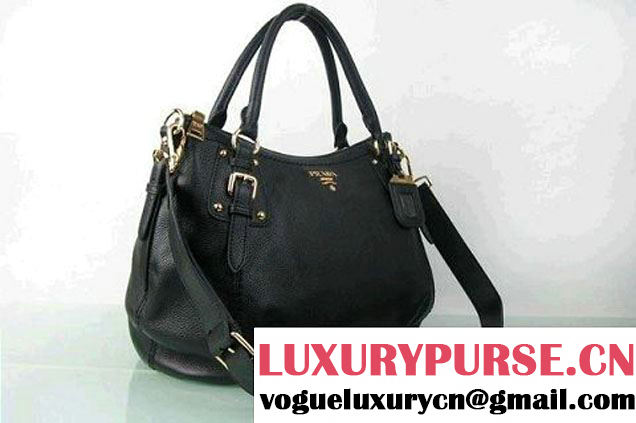 Prada BR4579 Grained Calf Leather Tote Bag Black  