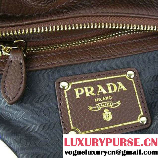 Prada BR4579 Grained Calf Leather Tote Bag Brown  