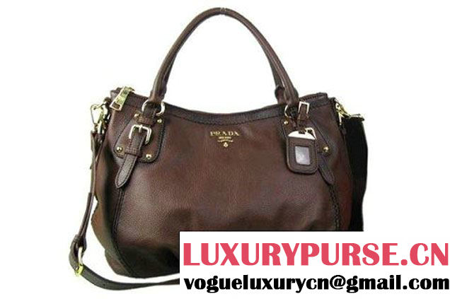 Prada BR4579 Grained Calf Leather Tote Bag Brown  