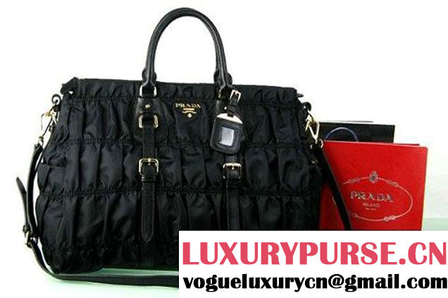 Prada BN2396 Gauffre Nylon Tote Handbag Black