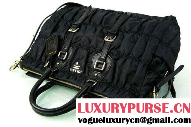 Prada BN2396 Gauffre Nylon Tote Handbag Black  