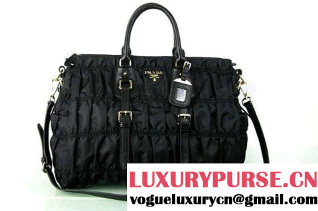 Prada BN2396 Gauffre Nylon Tote Handbag Black  