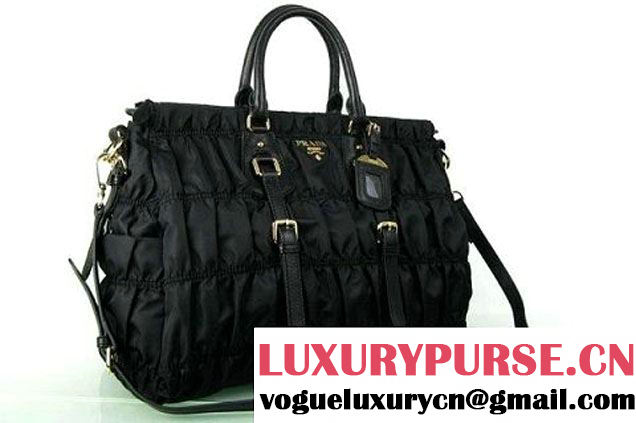 Prada BN2396 Gauffre Nylon Tote Handbag Black  