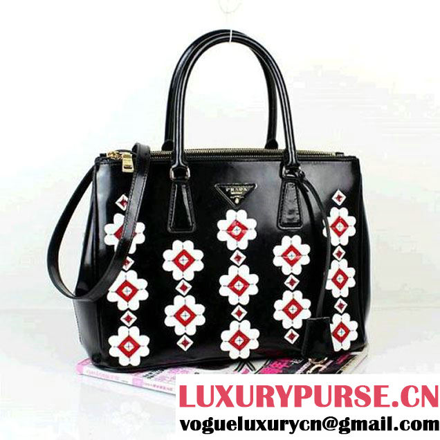 Prada B2274F_ZO6_F0NMR Flowers Brushed Calf Leather Tote Bag  