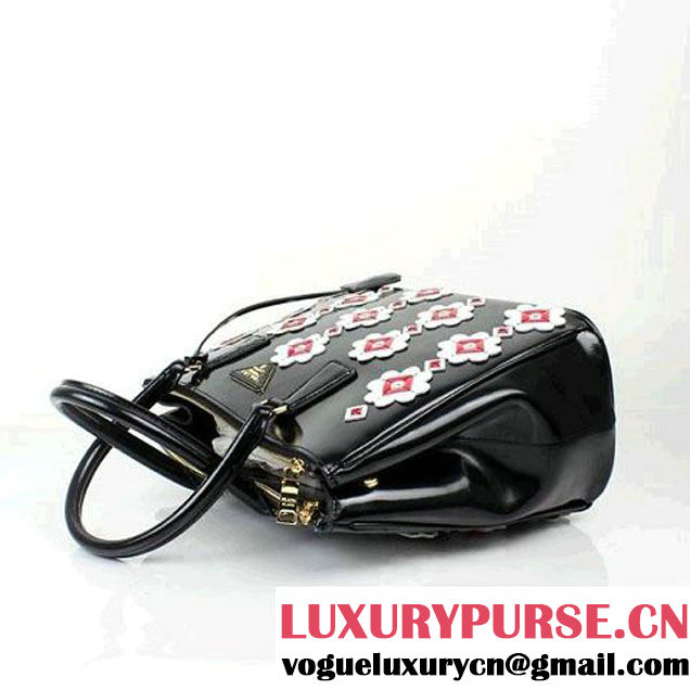 Prada B2274F_ZO6_F0NMR Flowers Brushed Calf Leather Tote Bag  