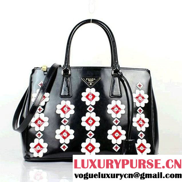 Prada B2274F_ZO6_F0NMR Flowers Brushed Calf Leather Tote Bag  