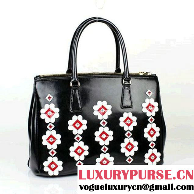 Prada B2274F_ZO6_F0NMR Flowers Brushed Calf Leather Tote Bag  