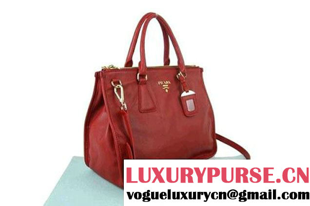 Prada Calf Leather Tote Shoulder Bag B2161B Red  