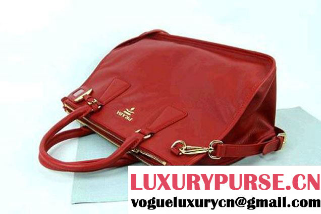 Prada Calf Leather Tote Shoulder Bag B2161B Red  