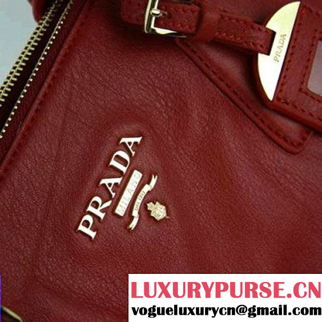 Prada Calf Leather Tote Shoulder Bag B2161B Red  