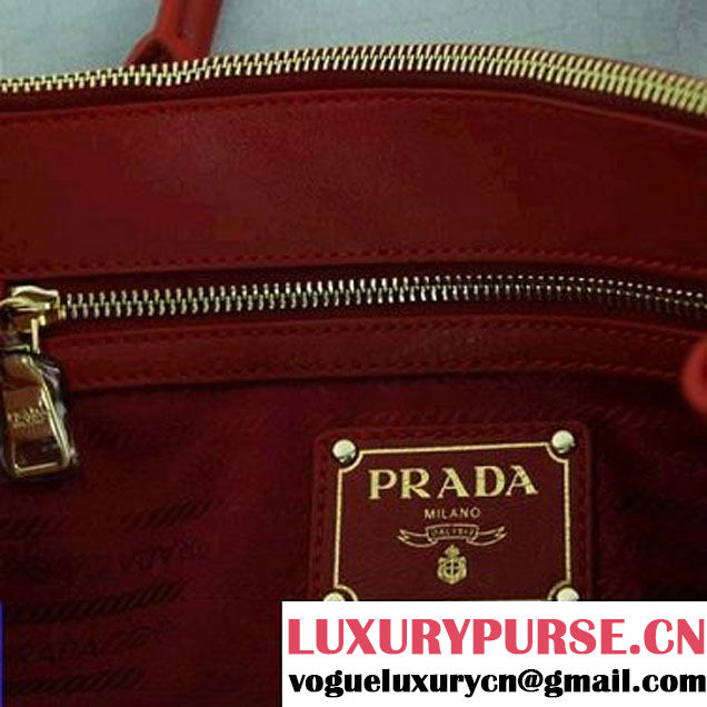 Prada Calf Leather Tote Shoulder Bag B2161B Red  