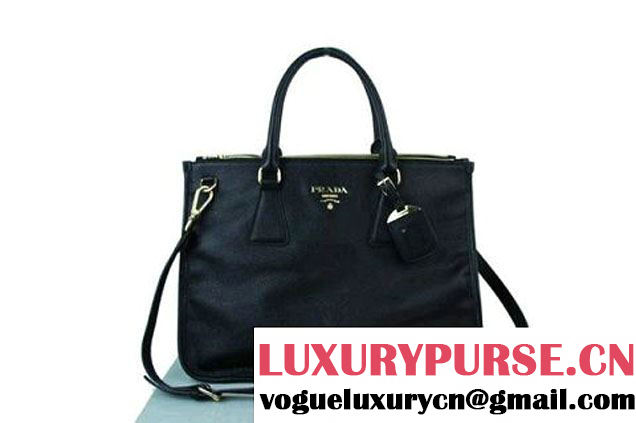 Prada Calf Leather Tote Shoulder Bag B2161B Black