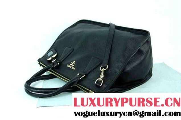 Prada Calf Leather Tote Shoulder Bag B2161B Black  