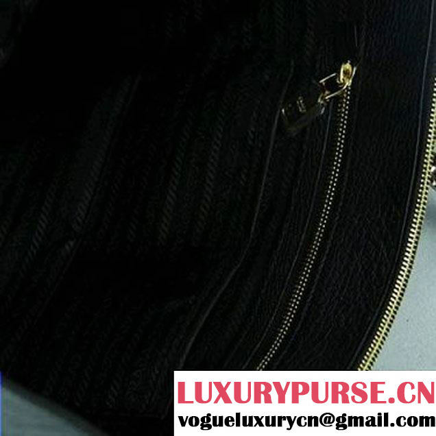 Prada Calf Leather Tote Shoulder Bag B2161B Black  