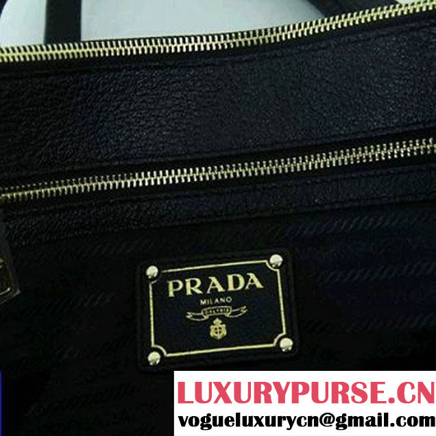 Prada Calf Leather Tote Shoulder Bag B2161B Black  