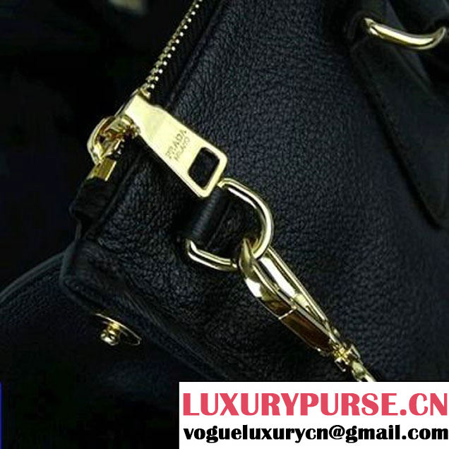 Prada Calf Leather Tote Shoulder Bag B2161B Black  