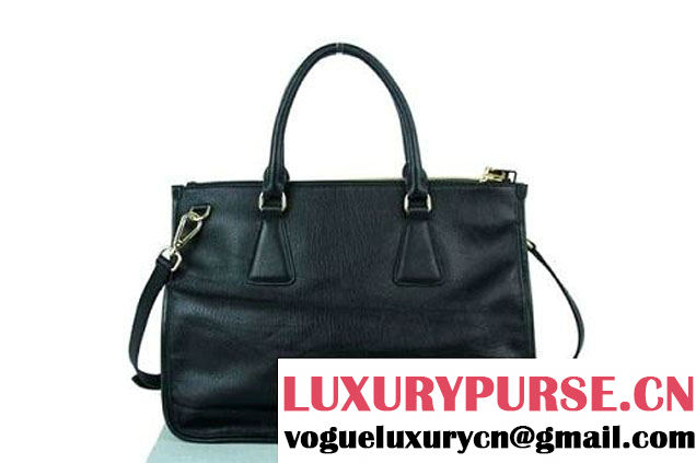 Prada Calf Leather Tote Shoulder Bag B2161B Black  