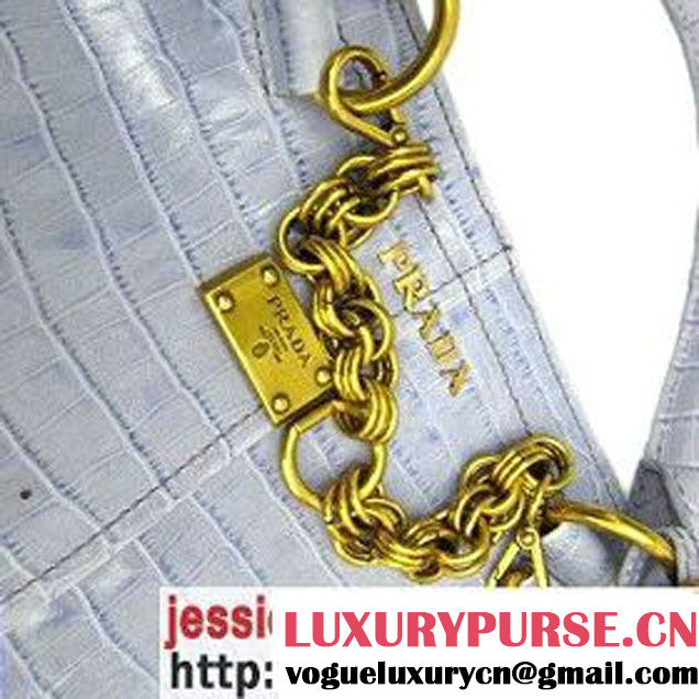 Prada Croco Veins Leather Tote Bag BR4145 Shallow Gray  