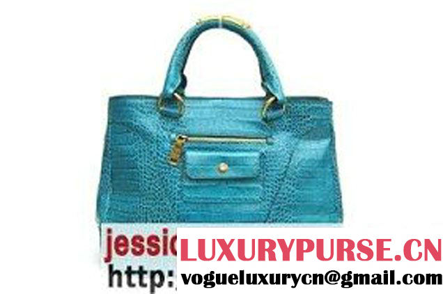 Prada Croco Veins Leather Tote Bag BR4145 Shallow Blue