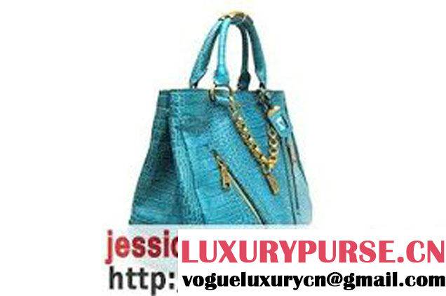Prada Croco Veins Leather Tote Bag BR4145 Shallow Blue   