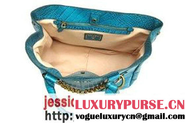 Prada Croco Veins Leather Tote Bag BR4145 Shallow Blue   