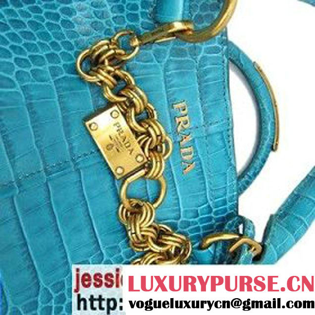 Prada Croco Veins Leather Tote Bag BR4145 Shallow Blue   