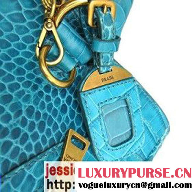 Prada Croco Veins Leather Tote Bag BR4145 Shallow Blue   