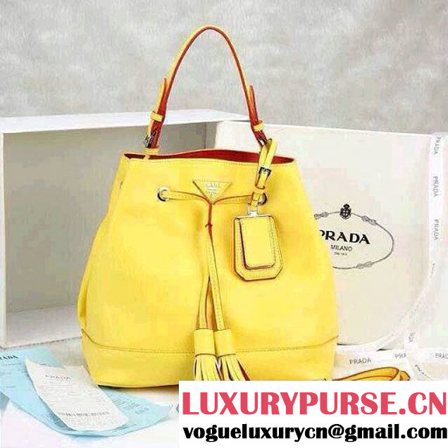 Prada Bucket Bag All-Leather in Yellow 2014