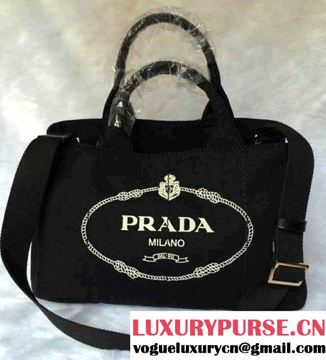 Prada Logo-Print Canvas Tote Bag in Black