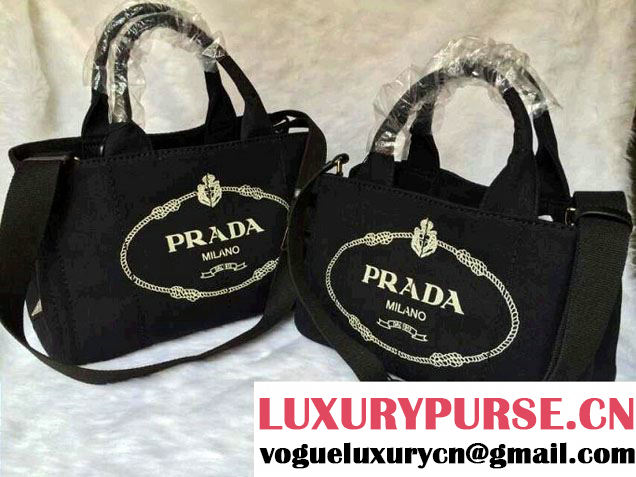 Prada Logo-Print Canvas Tote Bag in Black