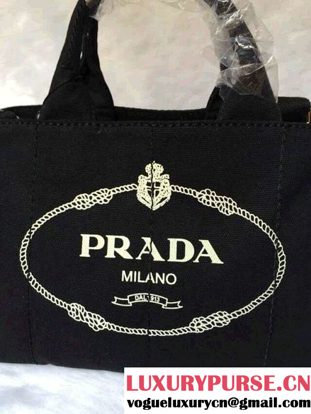 Prada Logo-Print Canvas Tote Bag in Black