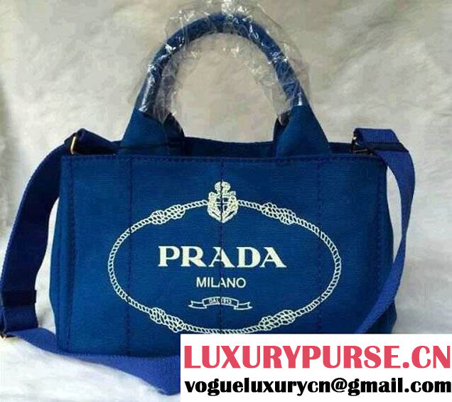 Prada Logo-Print Canvas Tote Bag in Royalblue