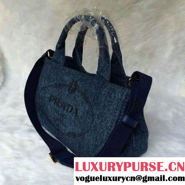 Prada Logo-Print Canvas Tote Bag in Blue