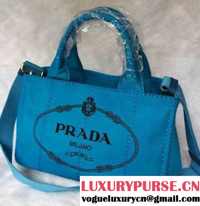 Prada Logo-Print Canvas Tote Bag in Turquoise