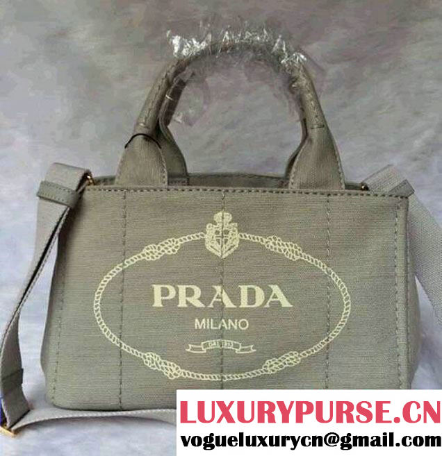 Prada Logo-Print Canvas Tote Bag in Grey