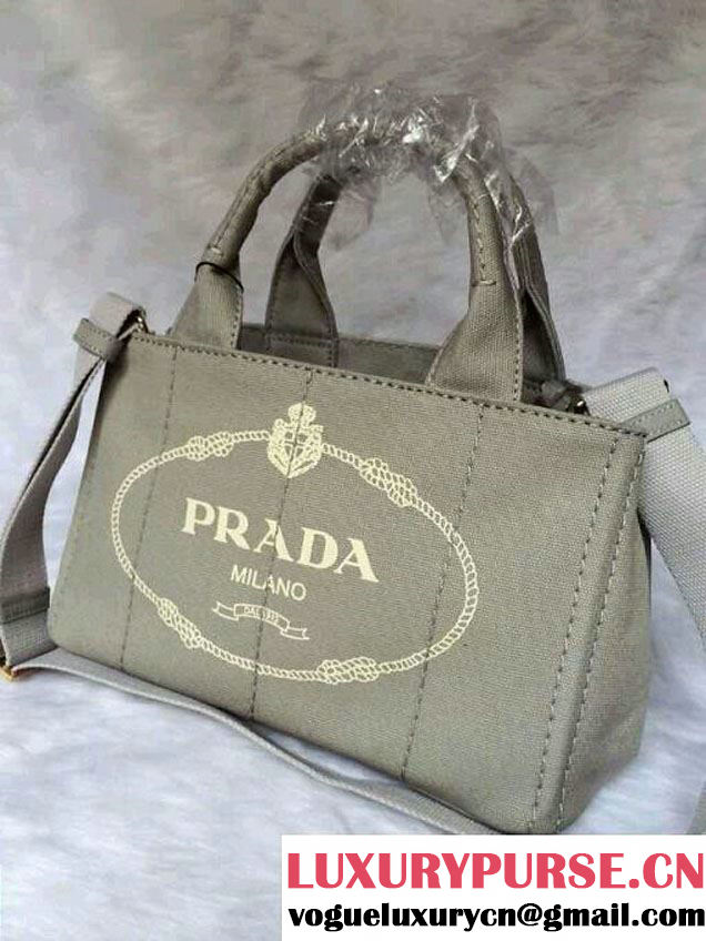 Prada Logo-Print Canvas Tote Bag in Grey