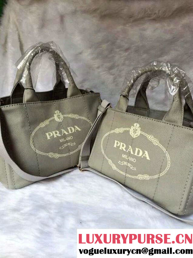 Prada Logo-Print Canvas Tote Bag in Grey