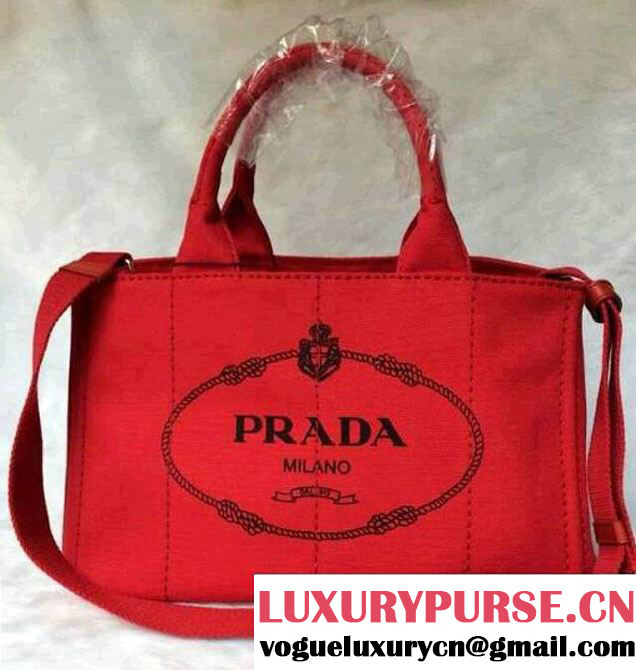 Prada Logo-Print Canvas Tote Bag in Red