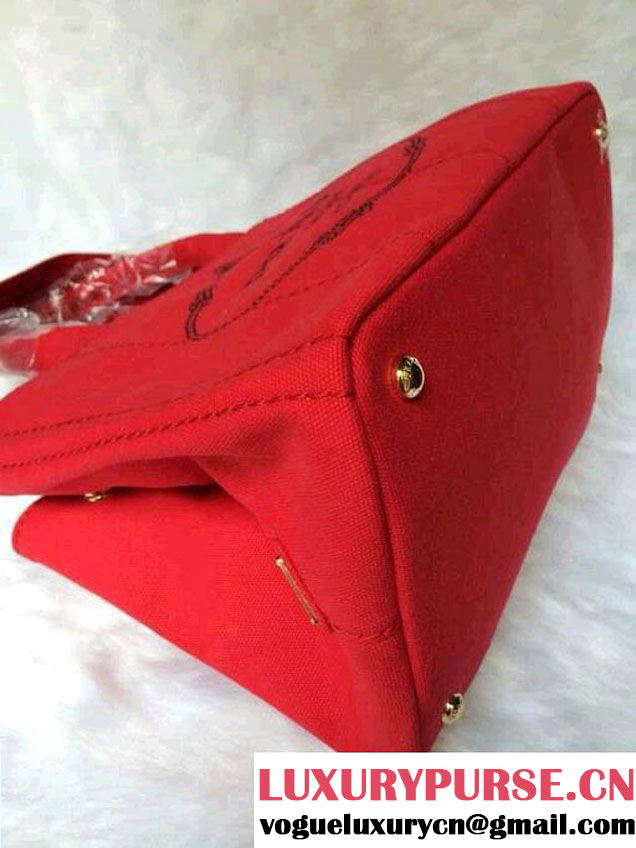 Prada Logo-Print Canvas Tote Bag in Red