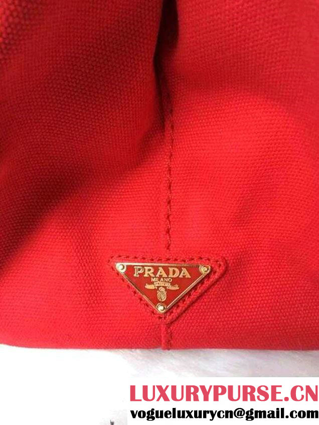 Prada Logo-Print Canvas Tote Bag in Red