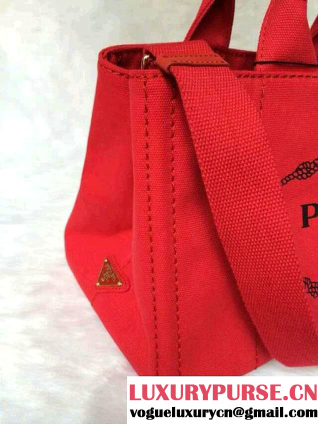 Prada Logo-Print Canvas Tote Bag in Red