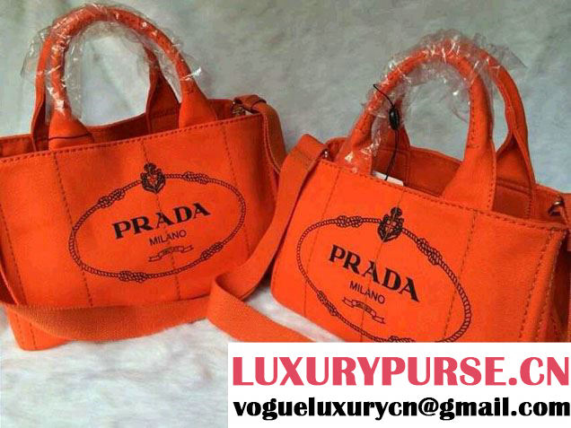 Prada Logo-Print Canvas Tote Bag in Orange
