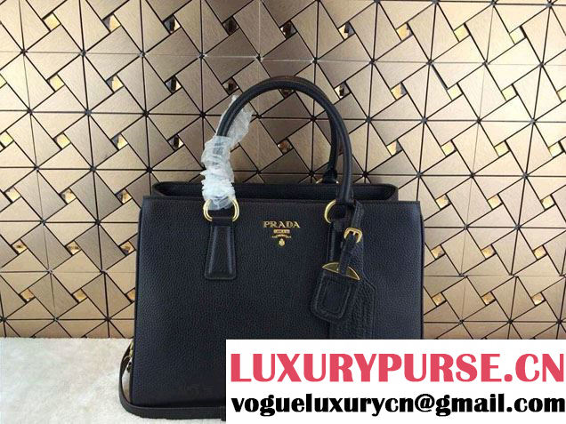 Prada Deerskin Pattern Shopping Tote Bag BR4743 Black 2014