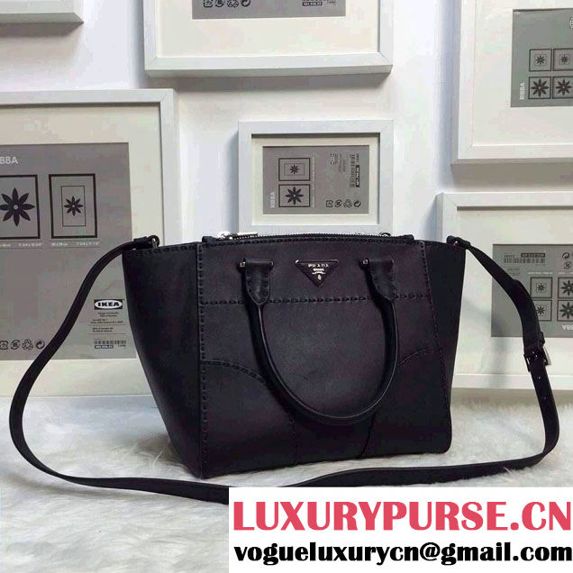 Prada Hand-stitched City Calf Leather Tote Bag B2861K Black 2015