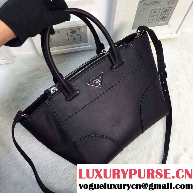 Prada Hand-stitched City Calf Leather Tote Bag B2861K Black 2015