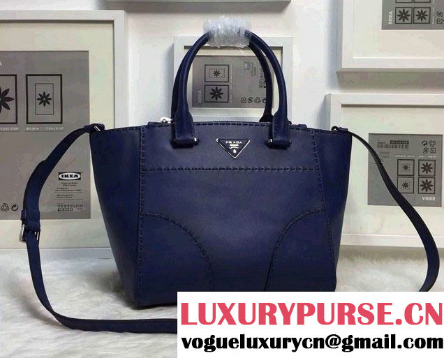 Prada Hand-stitched City Calf Leather Tote Bag B2861K Cornflower Blue 2015