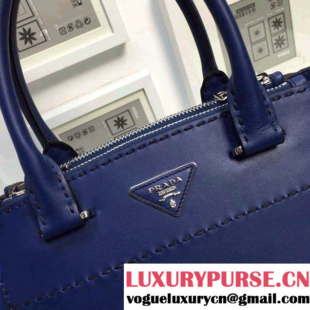 Prada Hand-stitched City Calf Leather Tote Bag B2861K Cornflower Blue 2015